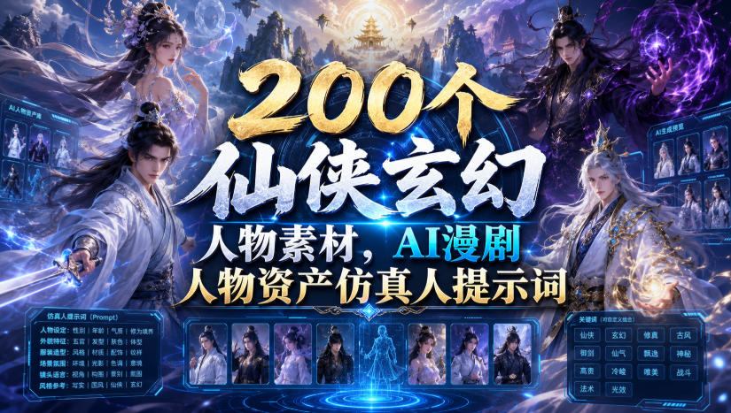 200个仙侠玄幻人物素材,AI漫剧人物资产仿真人提示词-创业信息网