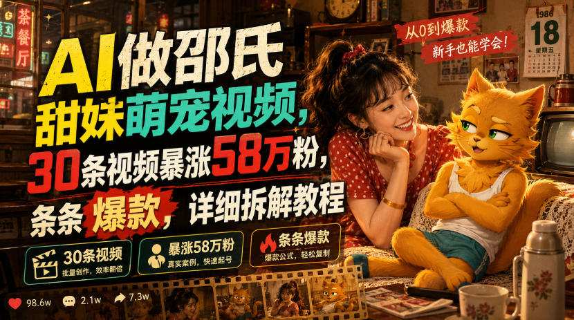 AI做邵氏甜妹萌宠视频，30条视频暴涨58万粉，条条爆款，详细拆解教程-创业信息网