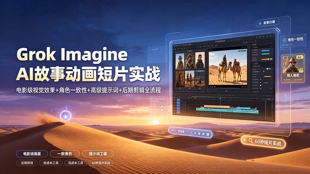 Grok Imagine AI故事动画短片实战:电影级视觉效果+角色一致性+高级提示词+后期剪辑全流程