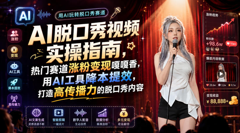 AI脱口秀视频实操指南，热门赛道涨粉变现嘎嘎香，用AI工具降本提效，打造高传播力的脱口秀内容-创业信息网