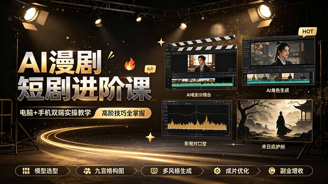 AI漫剧短剧进阶课｜电脑+手机双端实操教学｜影视剧对口型人物吃瓜×解压末日庇护所全程讲解，高阶技巧全掌握-创业信息网