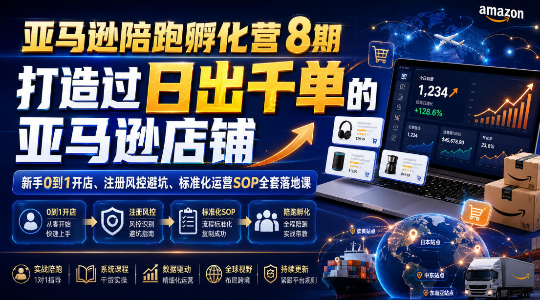 亚马逊陪跑孵化营8期,打造过日出千单的亚马逊店铺,新手0到1开店、注册风控避坑、标准化运营SOP全套落地课-创业信息网