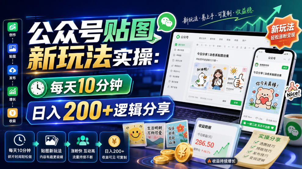 公众号贴图新玩法实操,每天10分钟,日入200+逻辑分享-创业信息网