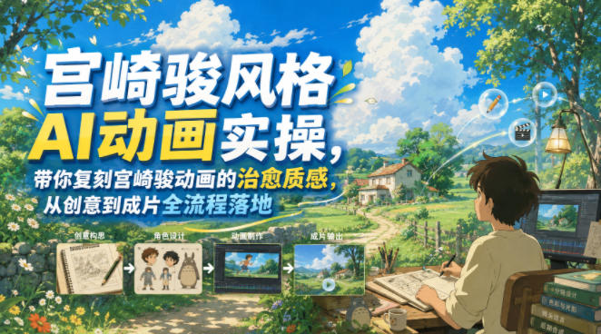 宫崎骏风格AI动画实操，带你复刻宫崎骏动画的治愈质感，从创意到成片全流程落地-创业信息网