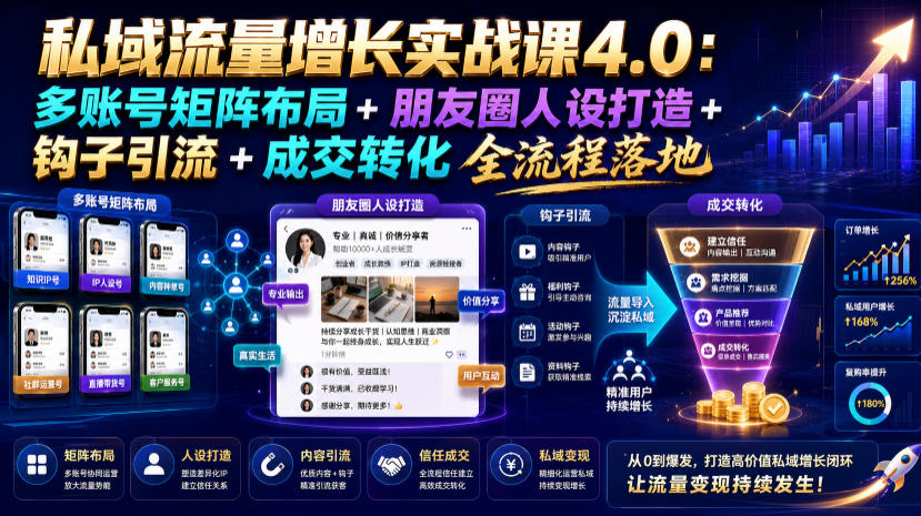 私域流量增长实战课4.0:多账号矩阵布局+朋友圈人设打造+钩子引流+成交转化全流程落地-创业信息网