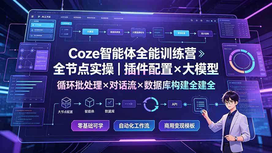 Coze智能体全能训练营:全节点实操|插件配置×大模型×循环批处理×对话流×数据库构建全教学-创业信息网