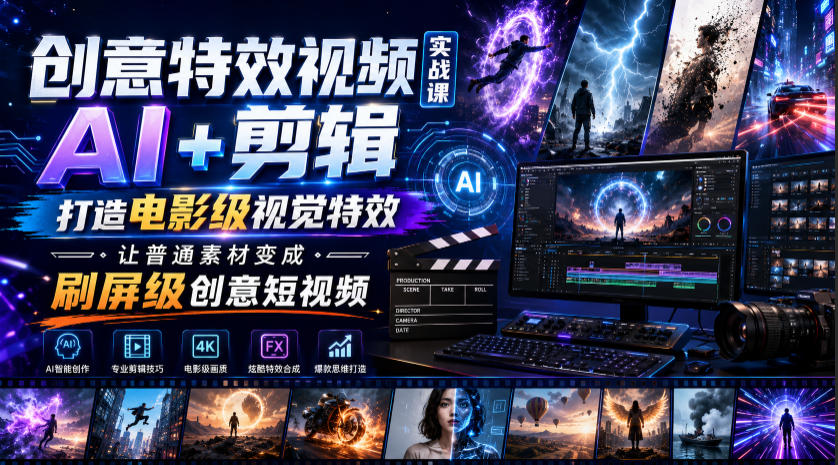 创意特效视频实战课,AI+剪辑打造电影级视觉特效,让普通素材变成刷屏级创意短视频-创业信息网