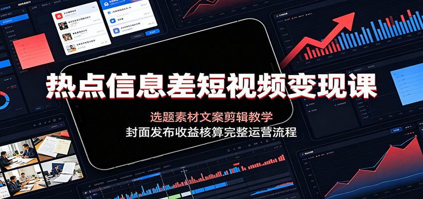 热点信息差短视频变现课：选题素材文案剪辑教学，封面发布收益核算完整运营流程-创业信息网