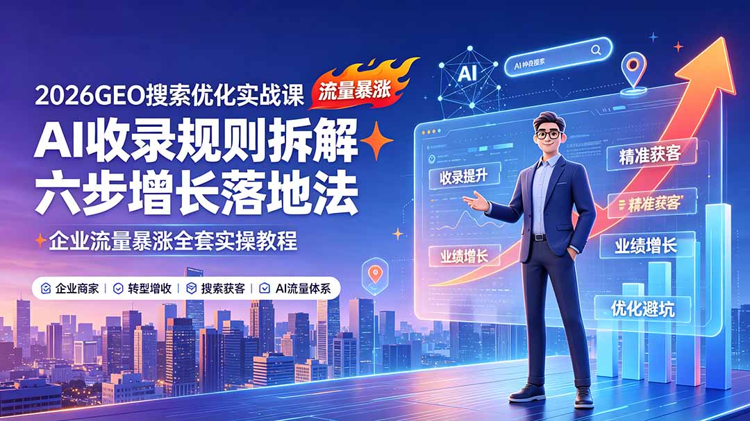 2026GEO搜索优化实战课:AI收录规则拆解|六步增长落地法|企业流量暴涨全套实操教程