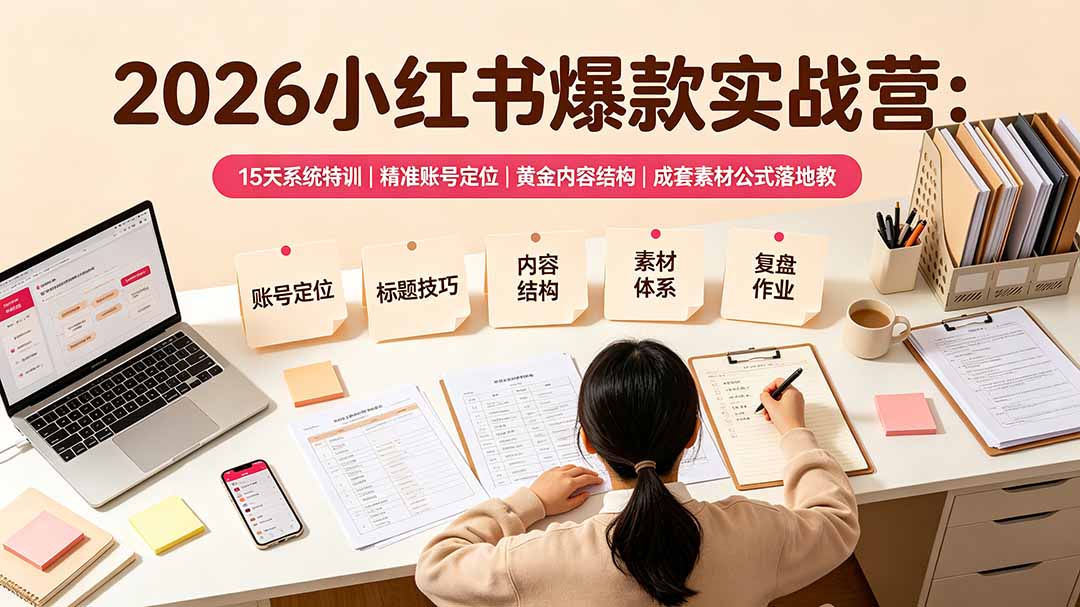2026小红书爆款实战营:15天系统特训|精准账号定位|黄金内容结构|成套素材公式落地教程-创业信息网