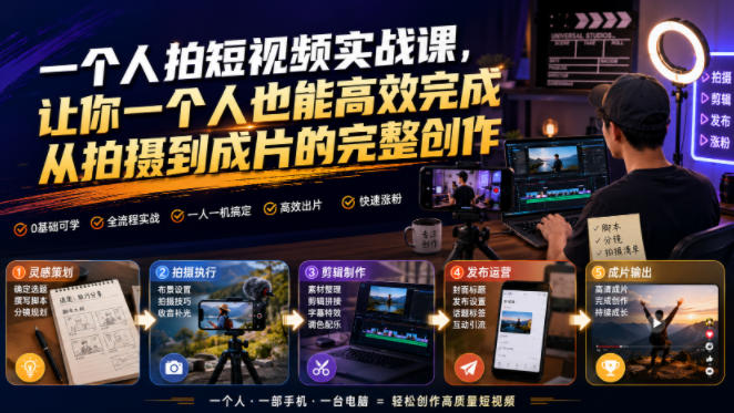 一个人拍短视频实战课,让你一个人也能高效完成从拍摄到成片的完整创作-创业信息网