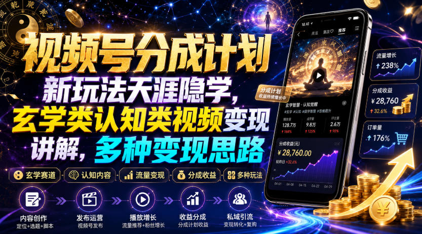 视频号分成计划新玩法天涯隐学,玄学类认知类视频变现讲解,多种变现思路-创业信息网