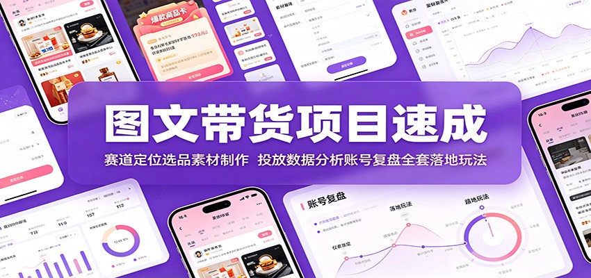 图文带货项目速成:赛道定位选品素材制作,投放数据分析账号复盘全套落地玩法-创业信息网