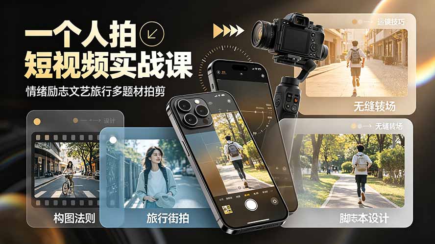 一个人拍短视频实战课:情绪励志文艺旅行多题材×五大景别×黄金构图×八大运镜,从拍摄到成片高效创作