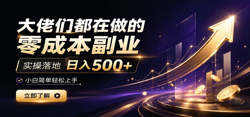 大佬们都在做的零成本副业，实操落地日入500+，小白一秒上手-创业信息网