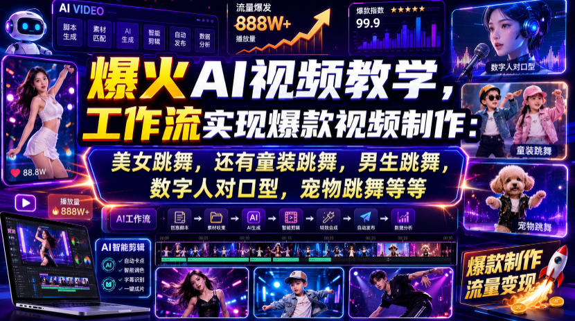 爆火AI视频教学,工作流实现爆款视频制作:美女跳舞,还有童装跳舞,男生跳舞,数字人对口型,宠物跳舞等等-创业信息网