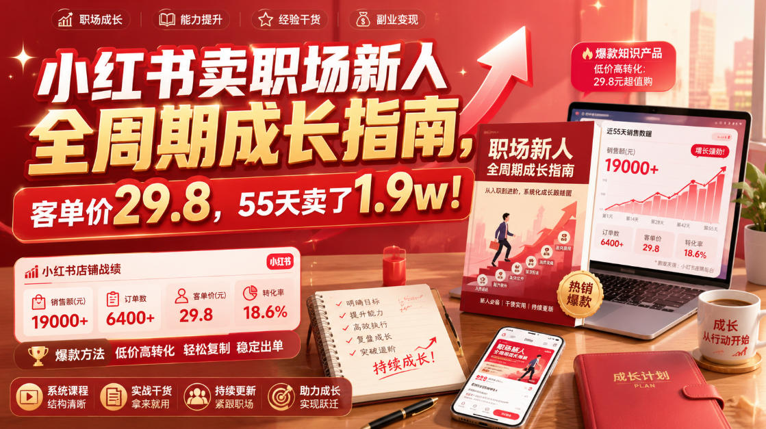 小红书卖职场新人全周期成长指南,客单价29.8,55天卖了1.9w!-创业信息网