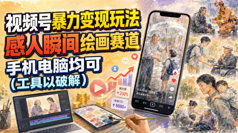 视频号暴力变现玩法,感人瞬间绘画赛道,手机电脑均可-创业信息网