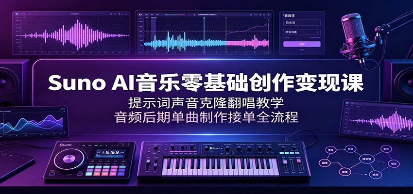 Suno AI音乐零基础创作变现课:提示词声音克隆翻唱教学,音频后期单曲制作接单全流程-创业信息网