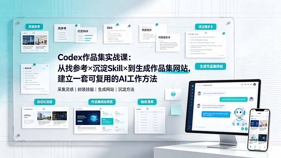 Codex作品集实战课:从找参考×沉淀Skill×到生成作品集网站,建立一套可复用的AI工作方法-创业信息网