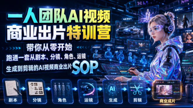 一人团队AI视频商业出片实战课：带你从零开始跑通一套从剧本、分镜、角色、运镜、生成到剪辑的AI视频商业出片SOP-创业信息网
