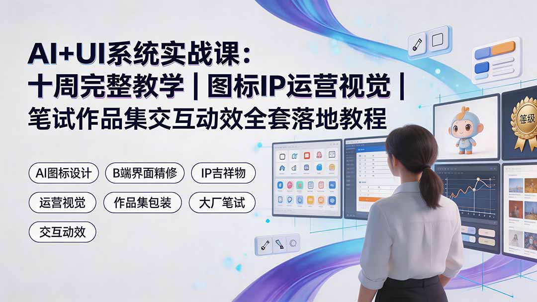 AI+UI系统实战课:十周完整教学|图标IP运营视觉|笔试作品集交互动效全套落地教程