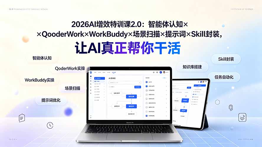 2026AI增效特训课2.0：智能体认知×QoderWork×WorkBuddy×场景扫描×提示词×Skill封装，让AI真正帮你干活-创业信息网