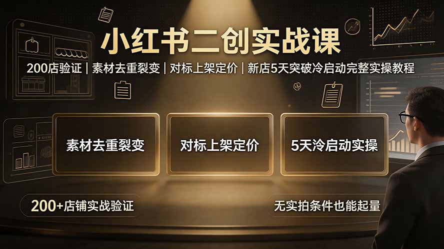小红书二创实战课：200店验证｜素材去重裂变｜对标上架定价｜新店5天突破冷启动完整实操教程-创业信息网