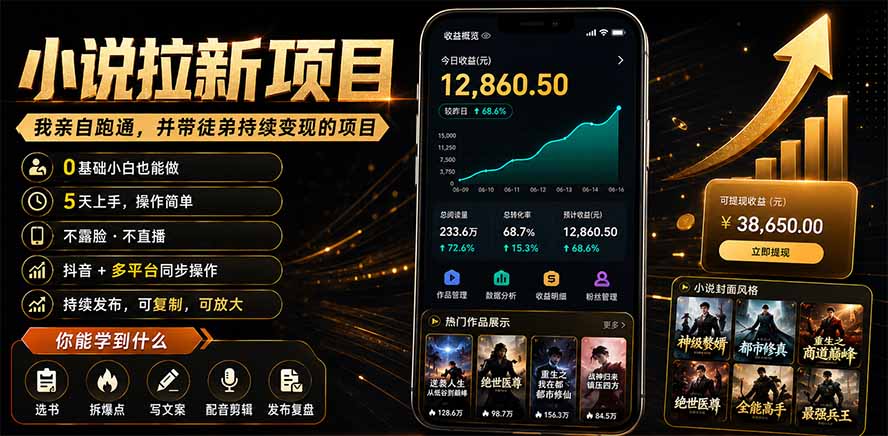 抖音及多平台小说拉新项目：我亲自跑通并持续带徒弟实操｜0基础小白5天上手快速变现-创业信息网