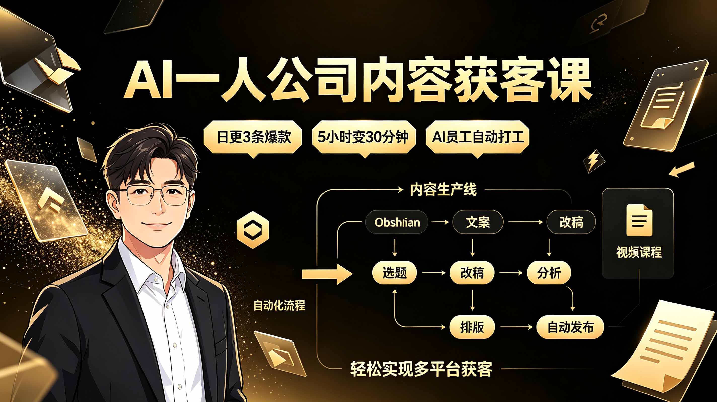 AI一人公司内容获客课：日更3条爆款×5小时变30分钟×AI员工自动打工，轻松实现多平台获客-创业信息网