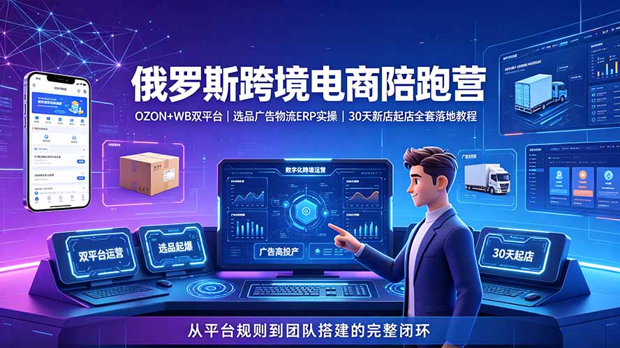 2026俄罗斯跨境电商陪跑营:OZON+WB双平台|选品广告物流ERP实操|30天新店起店全套落地教程