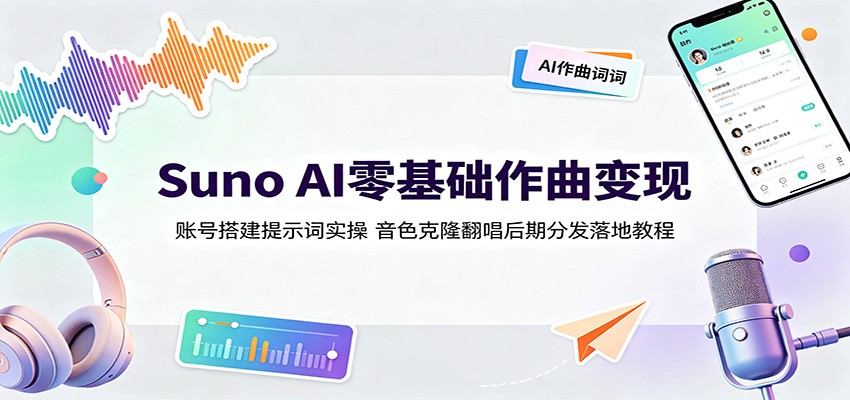 Suno AI零基础作曲变现：账号搭建提示词实操，音色克隆翻唱后期分发落地教程-创业信息网