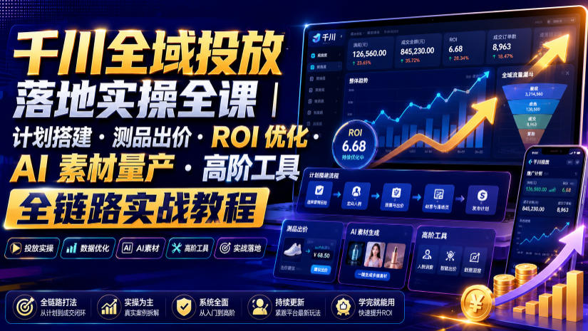 千川全域投放落地实操全课|计划搭建・测品出价・ROI优化・AI素材量产・高阶工具全链路实战教程-创业信息网