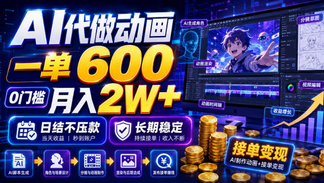 AI代做动画，一单600，0门槛月入2W+，日结不压款，长期稳定【揭秘】-创业信息网