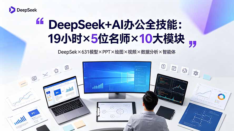 DeepSeek+AI办公全技能：19小时×5位名师×10大模块，DeepSeek×631模型×PPT×绘图×视频×数据分析×智能体-创业信息网