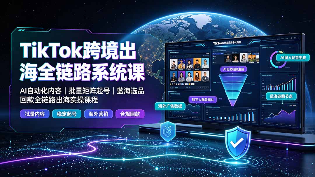 TikTok跨境出海全链路系统课-2026年7月：AI自动化内容｜批量矩阵起号｜蓝海选品回款全链路出海实操课程-创业信息网