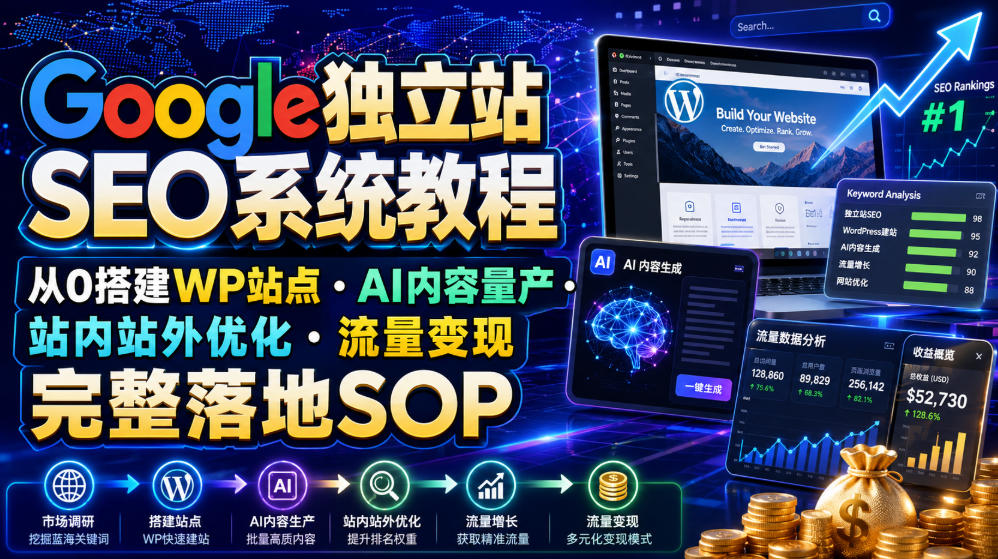 Google独立站SEO系统教程，从0搭建WP站点・AI内容量产・站内站外优化・流量变现完整落地SOP(2026年7月)-创业信息网