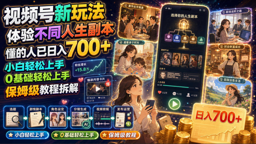 视频号新玩法体验不同人生副本,懂的人已日入700+,小白轻松上手,0基础轻松上手,保姆级教程拆解-创业信息网