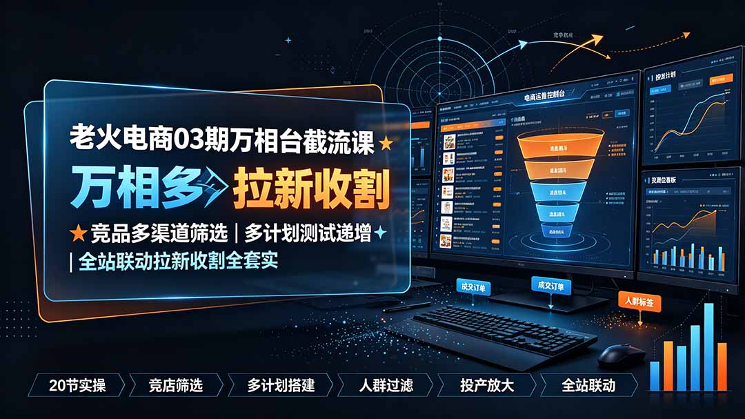老火电商03期万相台截流课：竞品多渠道筛选｜多计划测试递增｜全站联动拉新收割全套实操教学-创业信息网