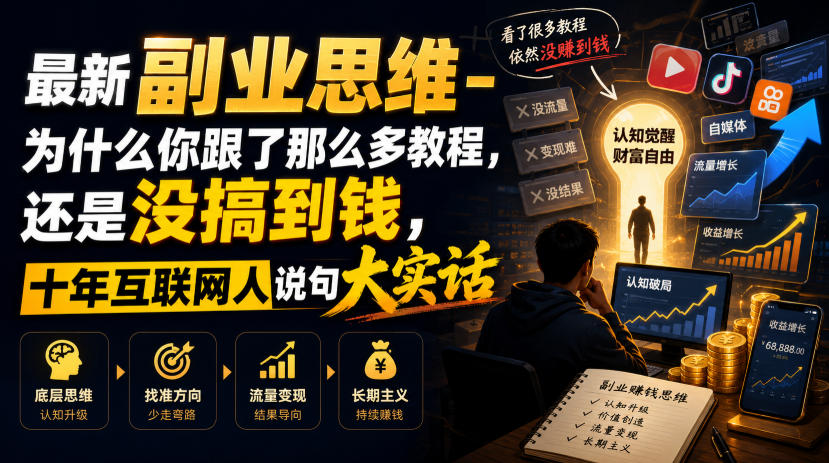 最新副业思维-为什么你跟了那么多教程，还是没搞到钱，十年互联网人说句大实话【揭秘】-创业信息网