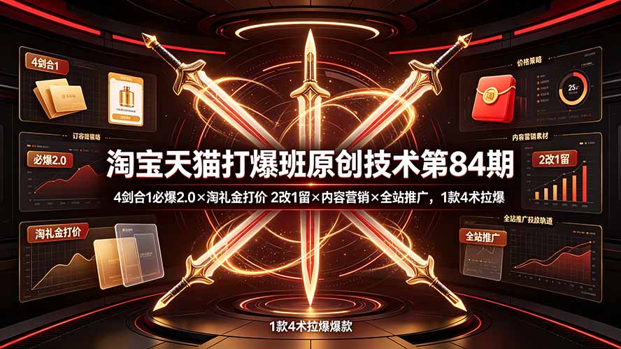 淘宝天猫打爆班原创技术第84期：4剑合1必爆2.0×淘礼金打价×2改1留×内容营销×全站推广，1款4术拉爆-创业信息网