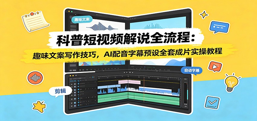 科普短视频解说全流程：趣味文案写作技巧，AI配音字幕预设全套成片实操教程-创业信息网