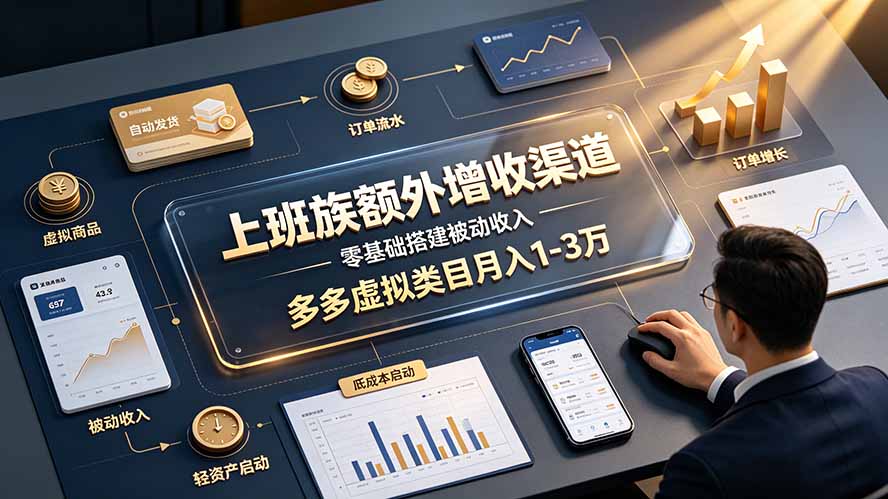 上班族额外增收渠道，零基础搭建被动收入，多多虚拟类目月入 1-3 万-创业信息网