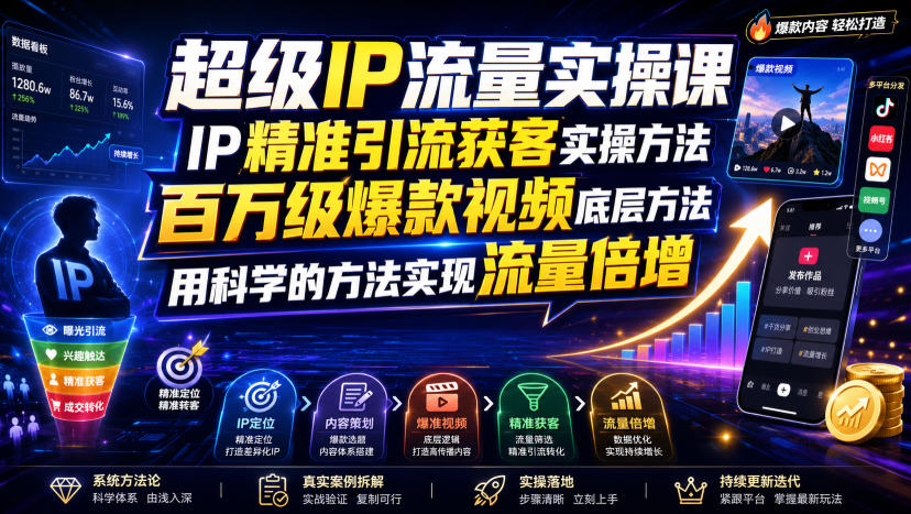 超级IP流量实操课，IP精准引流获客实操方法，百万级爆款视频底层方法，用科学的方法实现流量倍增-创业信息网