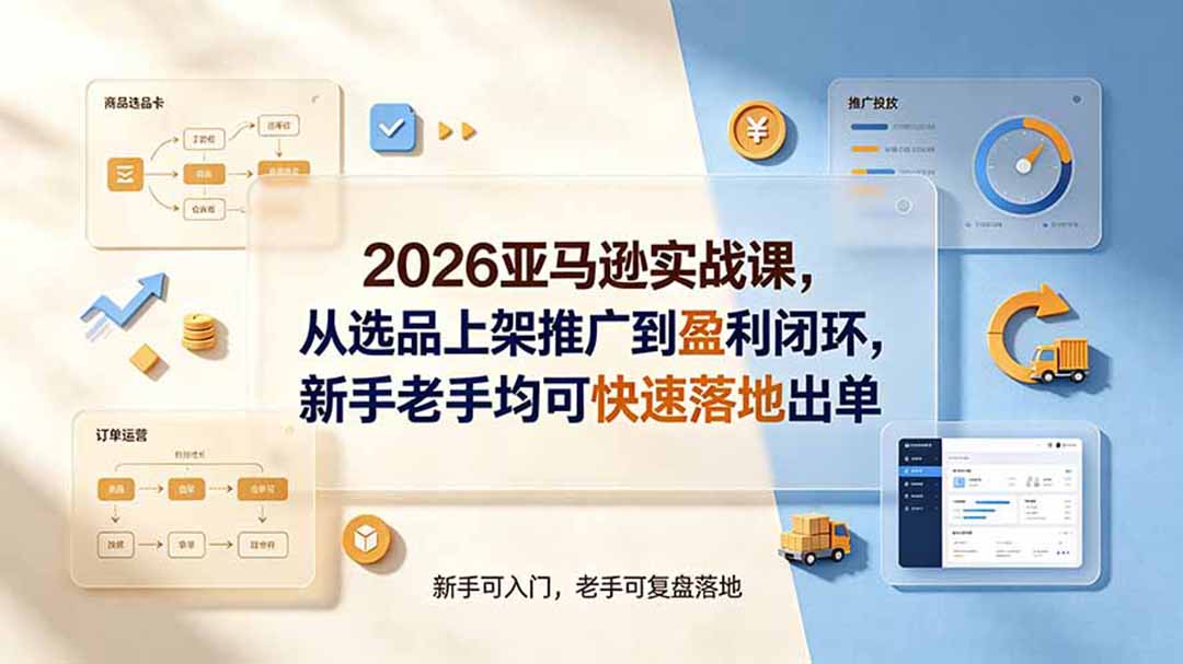 2026亚马逊实战课,从选品上架推广到盈利闭环,新手老手均可快速落地出单