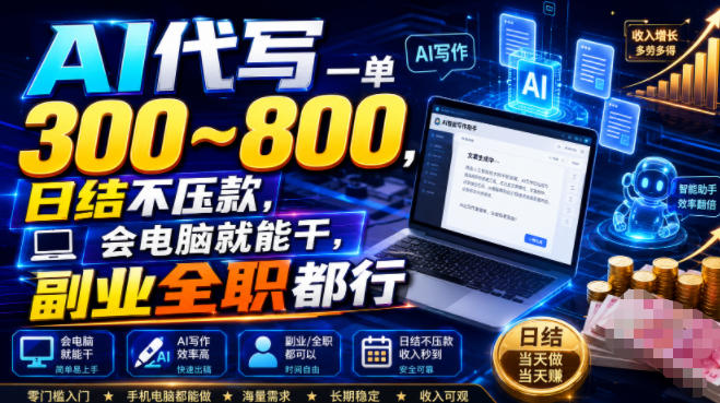 AI代写一单300~800,日结不压款,会电脑就能干,副业全职都行【揭秘】-创业信息网