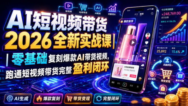 AI短视频带货2026全新实战课|零基础复刻爆款AI带货视频,跑通短视频带货完整盈利闭环-创业信息网