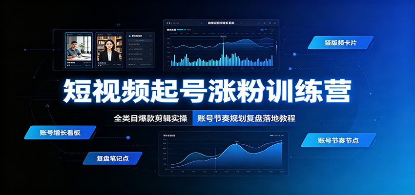 短视频起号涨粉训练营：全类目爆款剪辑实操，账号节奏规划复盘落地教程-创业信息网