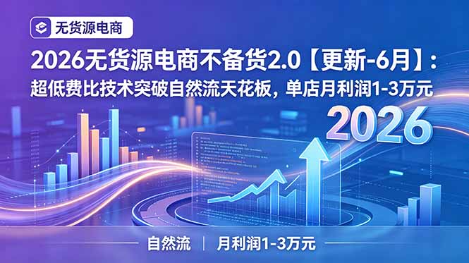 2026无货源电商不备货2.0【更新-7月】:超低费比技术突破自然流天花板,单店月利润1-3万元
