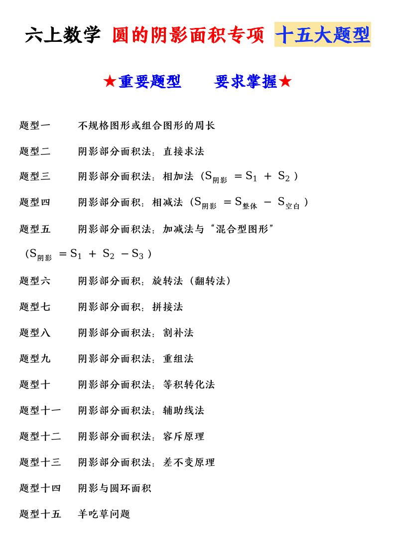 六上数学圆的阴影面积专项十五大题型-创业信息网